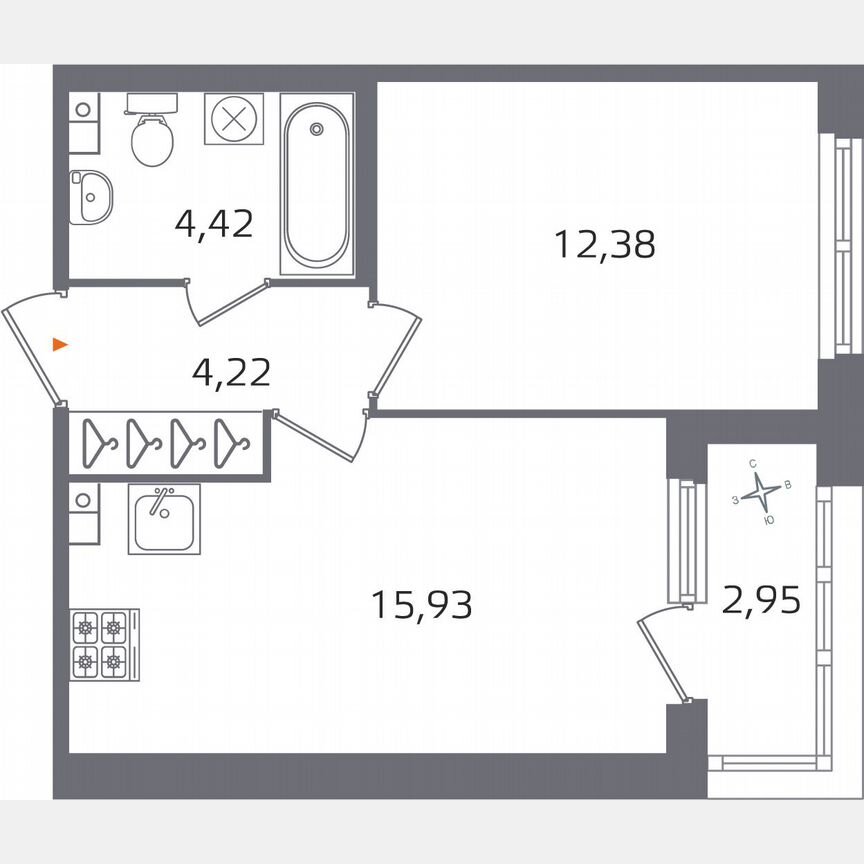 1-к. квартира, 38,4 м², 3/17 эт.