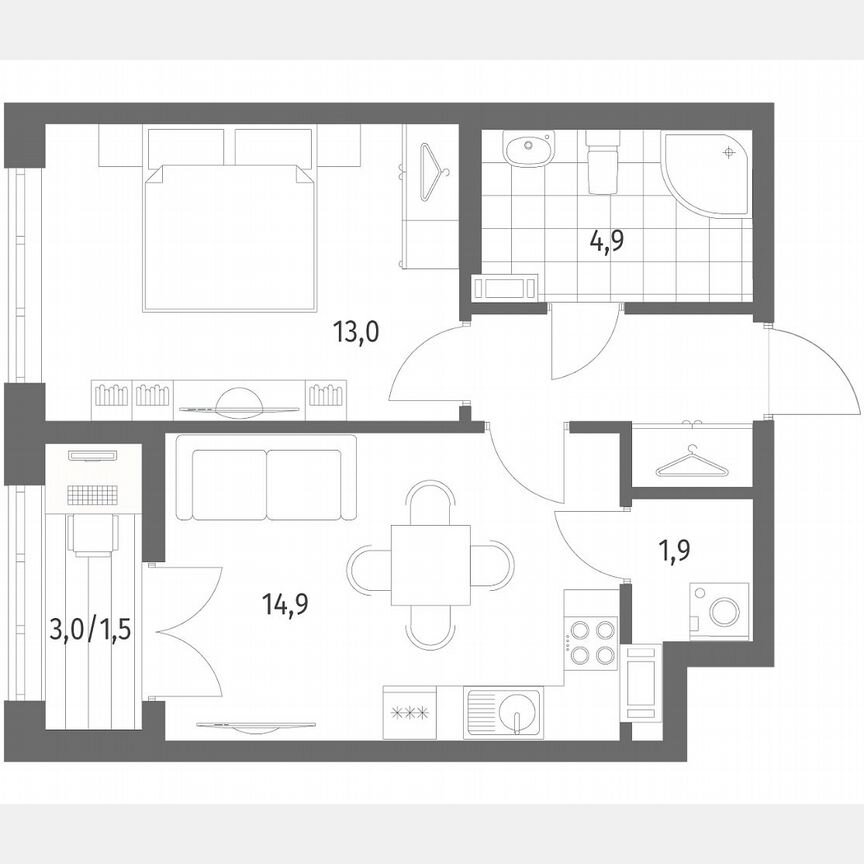 1-к. квартира, 40,3 м², 7/9 эт.