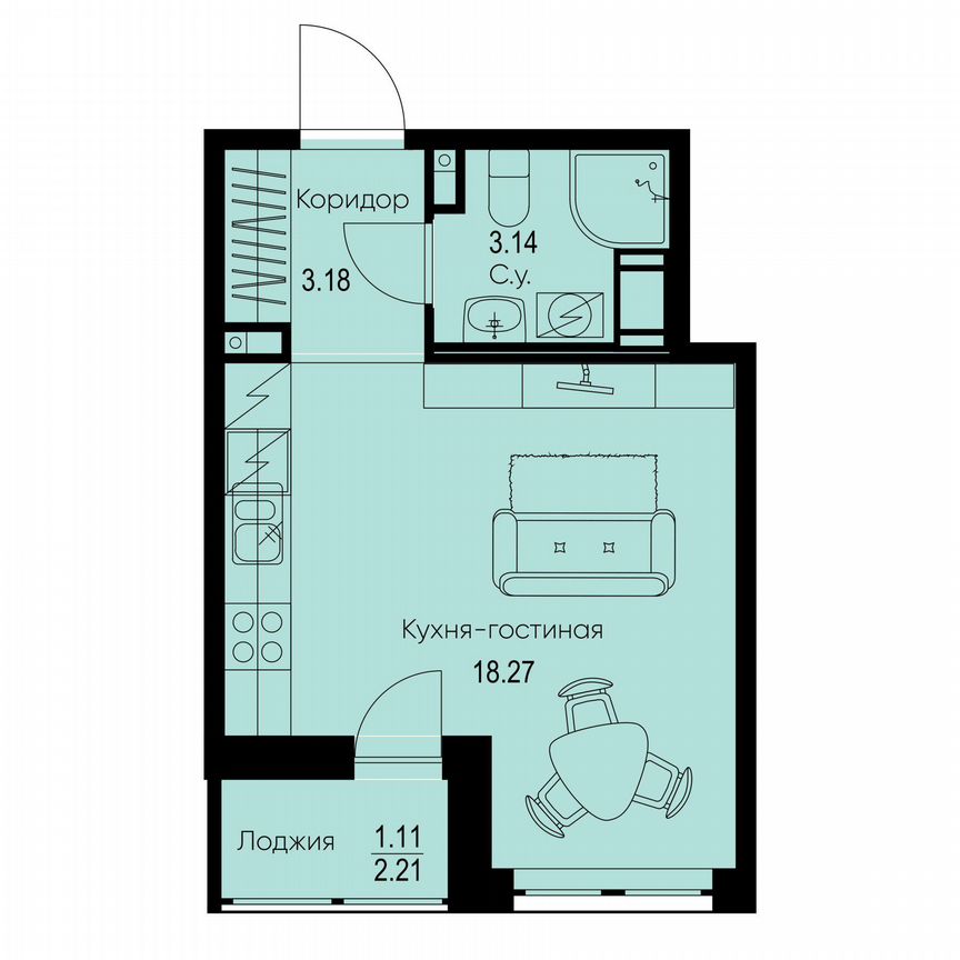 Квартира-студия, 25,7 м², 4/9 эт.