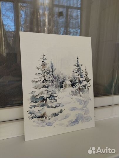 Картина зимняя сказка акварель холст