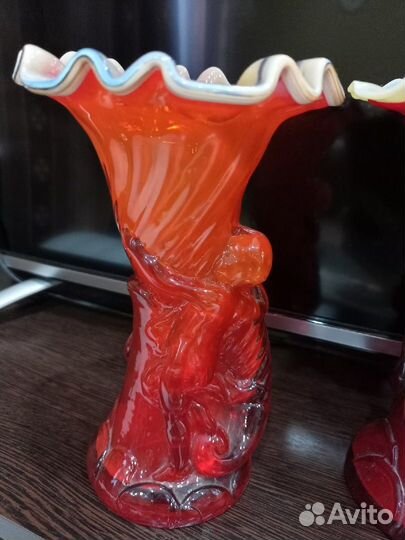 Рог изобилия ваза цветное стекло СССР