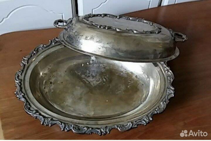 Посуда антикварная: поднос с крышкой для подачи