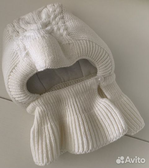 Шапка шлем журавлик зимняя 40-42 размера белая