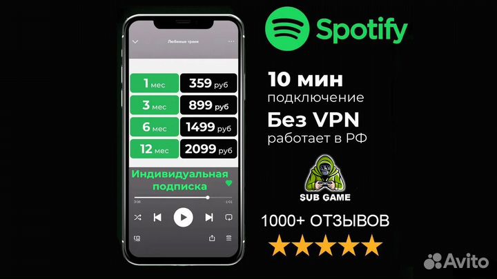 Подписка Spotify Premium 1 6 3 12 месяцев