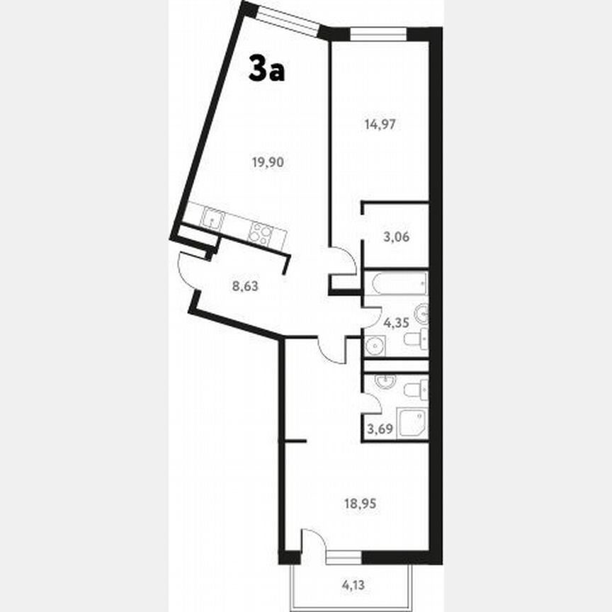2-к. квартира, 76,4 м², 8/17 эт.