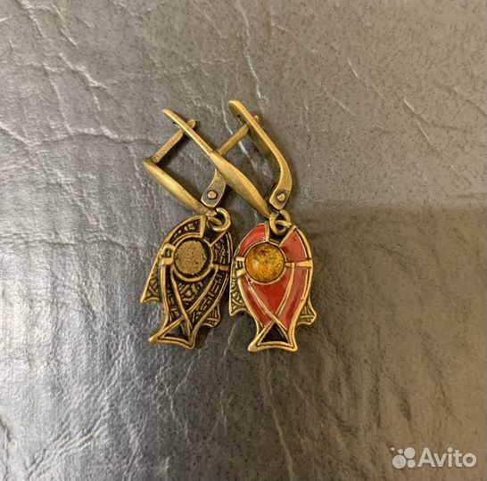 Серьги серебро-янтарь