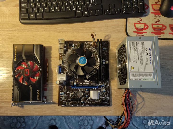 Комплект материнская плата+8гб озу+видеокарта+бп