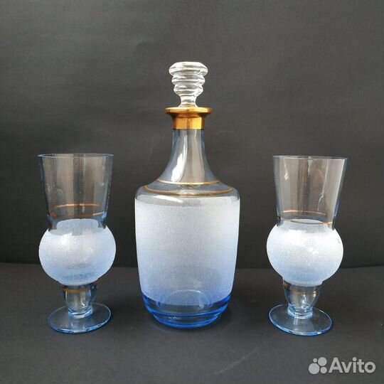 Графин СССР штоф и рюмки с рисунком фужеры кобальт