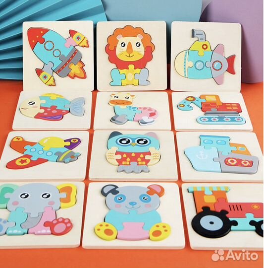 Деревянные пазлы разные, новые