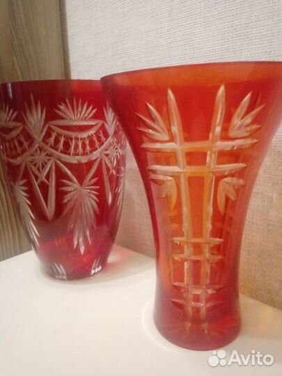 Вазы рубиновое стекло/хрусталь 26 см