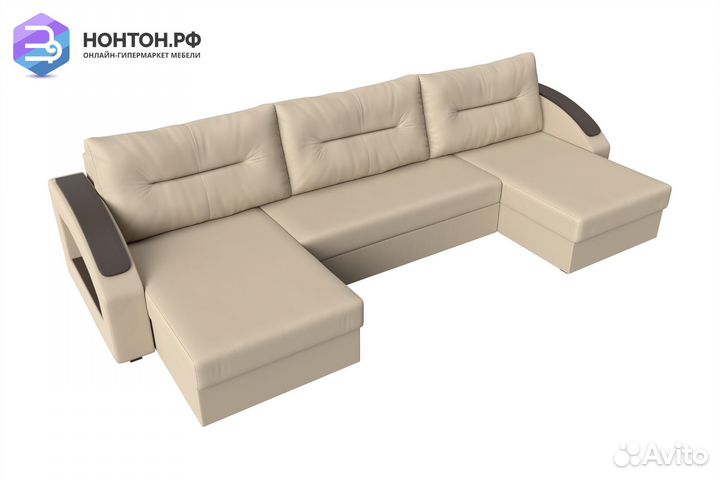 Диван п-образный еврокнижка Канзас экокожа бежевая
