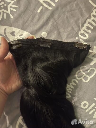Волосы на заколках натуральные черные