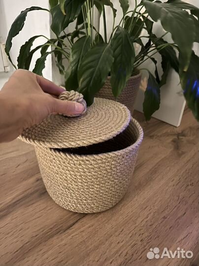 Корзинка для хранения из джута ручной работы