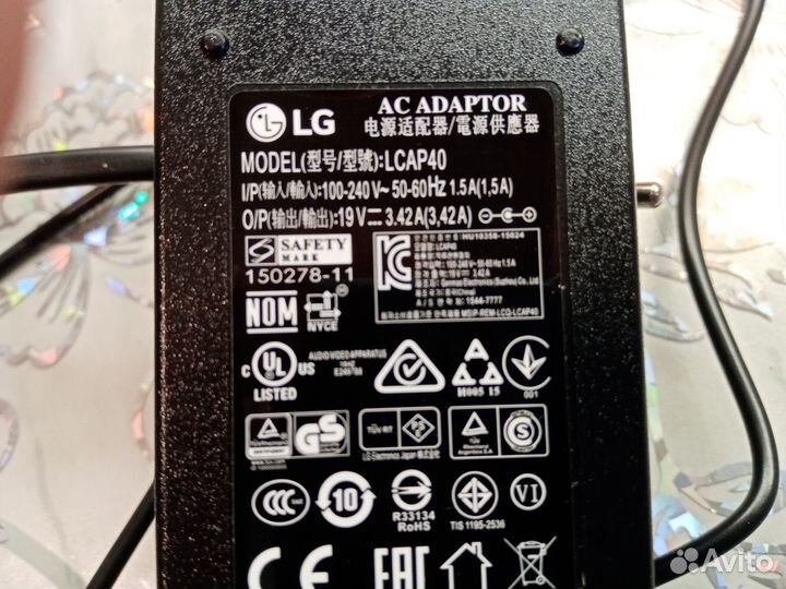 Lcap40 adaptor блок питания LG 19V 3.42A