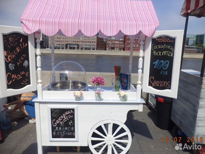 Сладкая вата.Поп корн. Телега деревянная