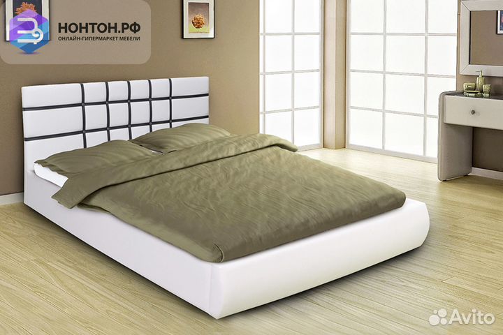 Кровать Классик экокожа белая