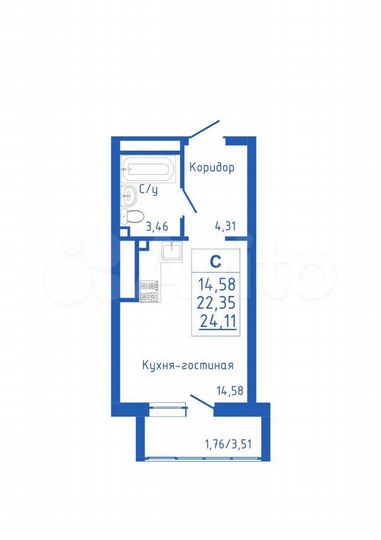 Квартира-студия, 24,1 м², 17/25 эт.