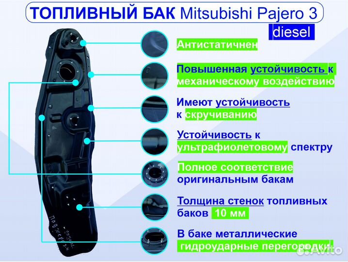 Бак топливный Mitsubishi Pajero 3 2000-2006 дизель