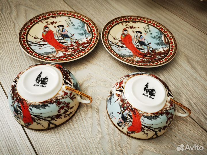 Чайная пара костяной фарфор Rich Fine. Япония