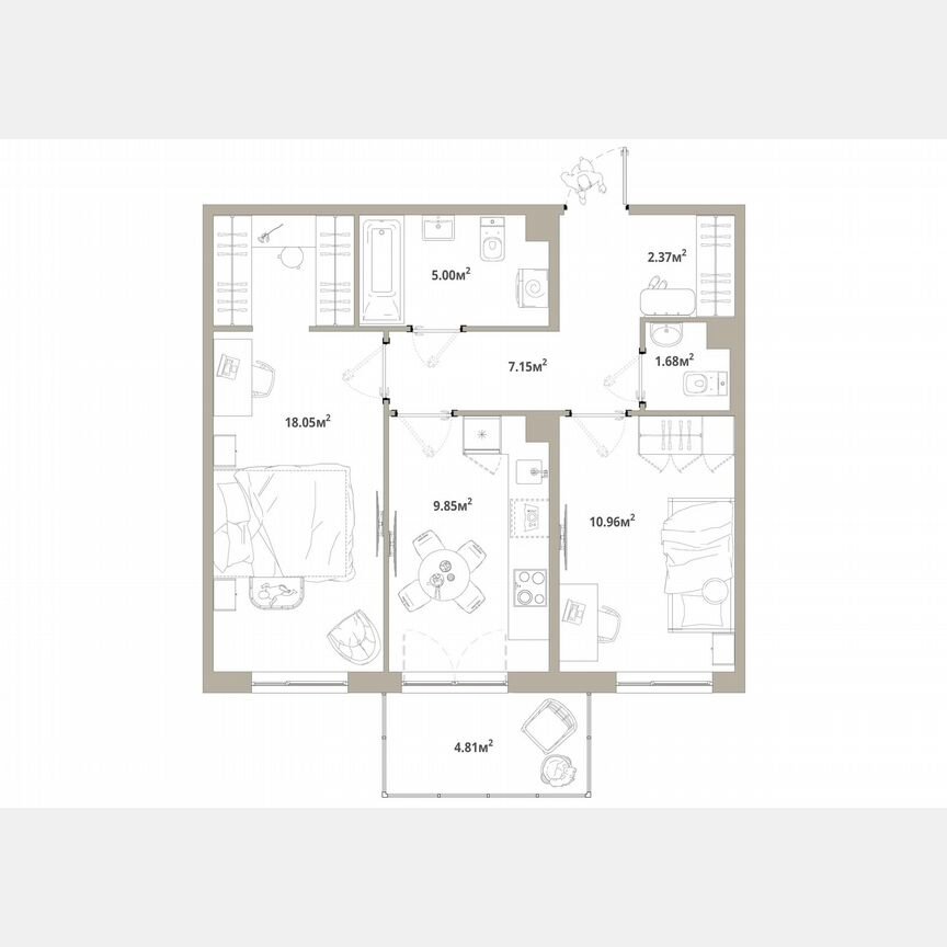 2-к. квартира, 56,5 м², 10/12 эт.