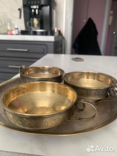 Кофейный набор мельхиор с позолотой из СССР