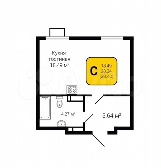 Квартира-студия, 28,4 м², 9/13 эт.