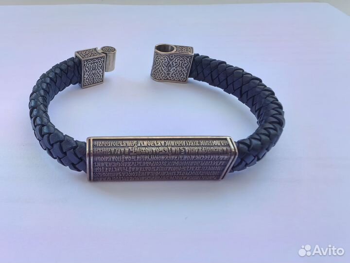 Кожаный браслет с серебром Псалом Давида 22