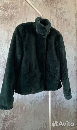 Женская куртка меховая демисезон, зеленая 44
