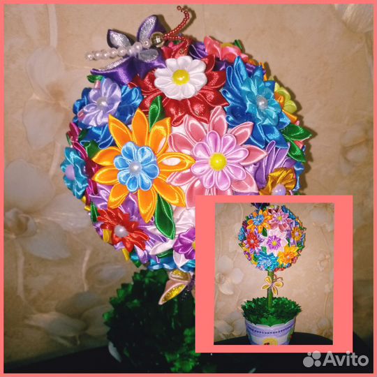 Цветы, картины и шкатулки из атласных лент