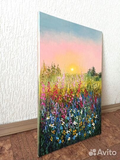 Картина маслом Полевые цветы Рассвет