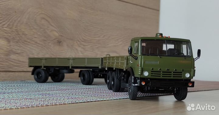 Камаз-53212 бортовой с прицепом, хаки, 1/43