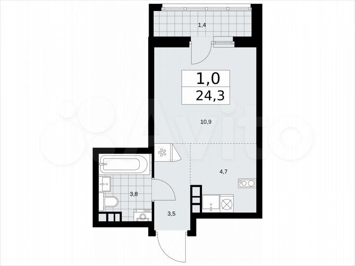 Квартира-студия, 24,3 м², 4/12 эт.