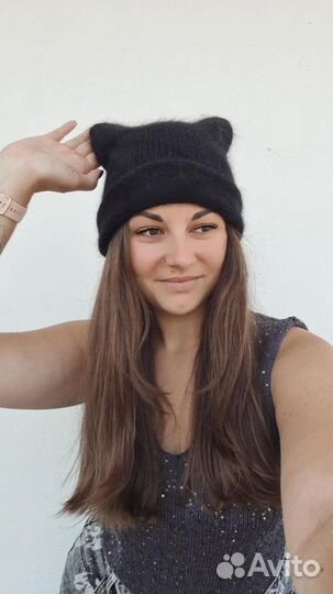 Шапка с ушками кошка котошапка пух норки