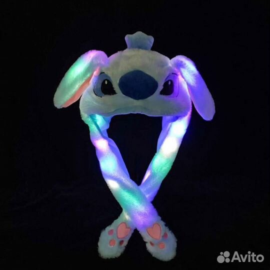 Шапка стич с двигающимися ушами светящиеся