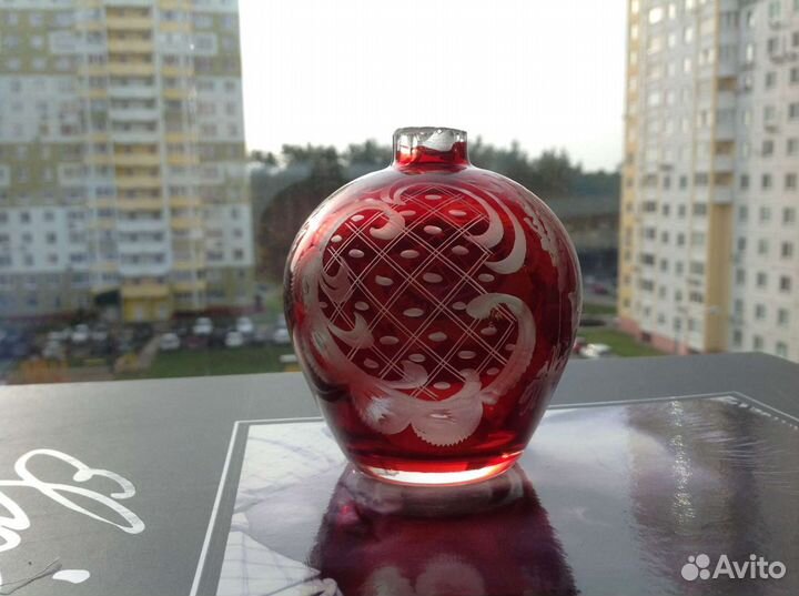 Флакон Egermann рубиновое стекло Чехословакия