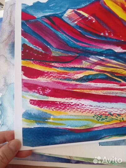 Принт Горы Перу - пейзаж акварель