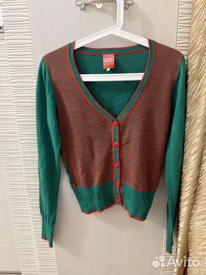Зеленый кардиган с ярким принтом хлопок S