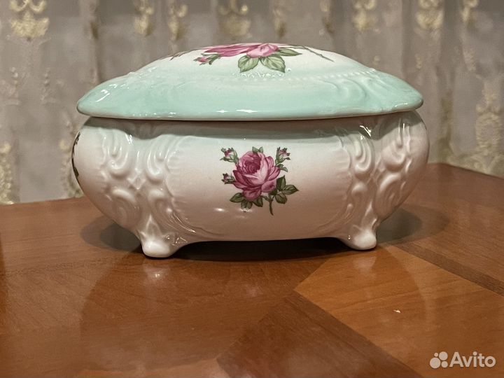 Шкатулка старинная фарфор винтаж Германия роза