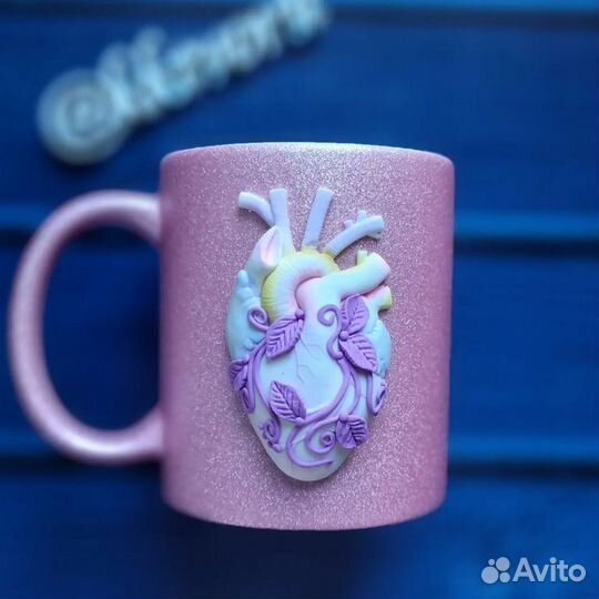 Кружка в подарок из полимерной глины Сердце