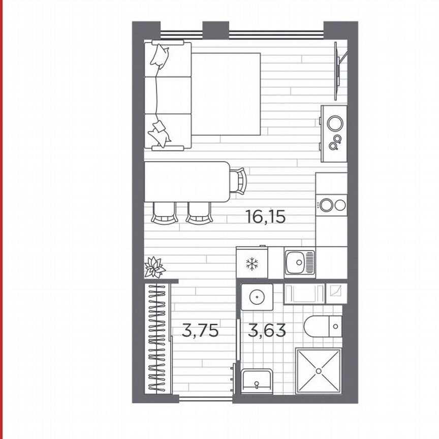 Квартира-студия, 23,5 м², 3/5 эт.