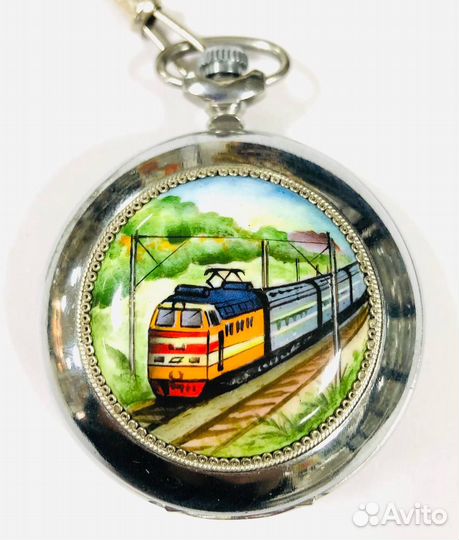 Часы карманные с цепочкой. Железная дорога