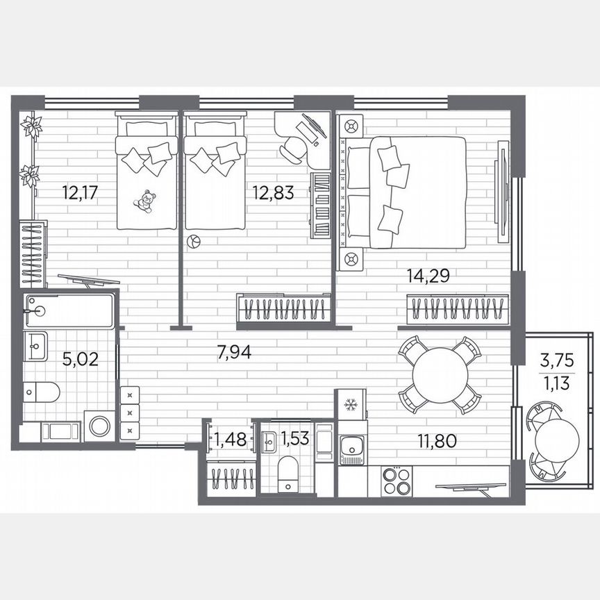 3-к. квартира, 67,2 м², 5/5 эт.