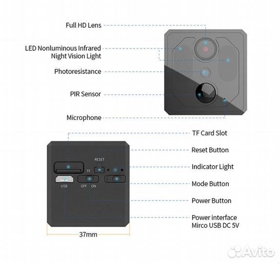 Охранная 2K мини Wi-Fi камера Full HD аккумулятор