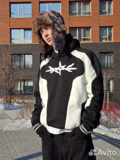 Черно-белая худи y2k Rick Owens/Balenciaga type