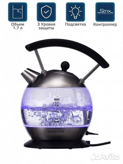 Чайник электрический новый стеклянный с подсветкой