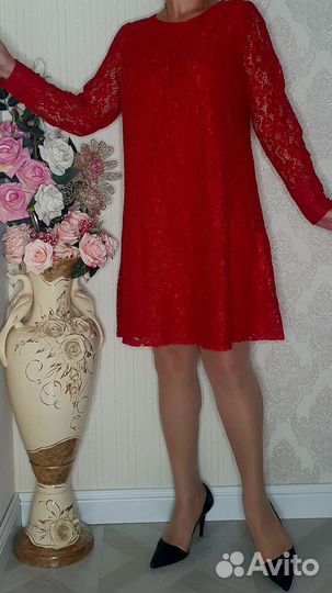 Шикарное кружевное красное платье Турция 50/56