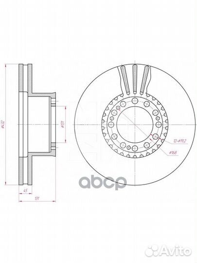 Диск тормозной вентил 432х131x45х130 12n-168-d19