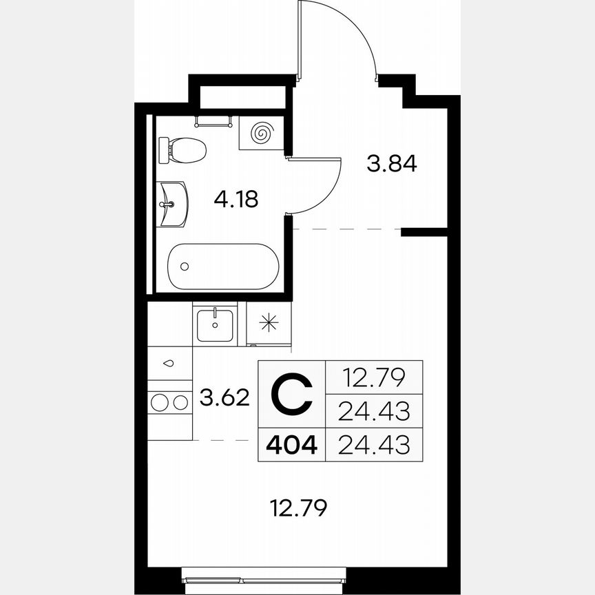 Квартира-студия, 24,4 м², 1/9 эт.