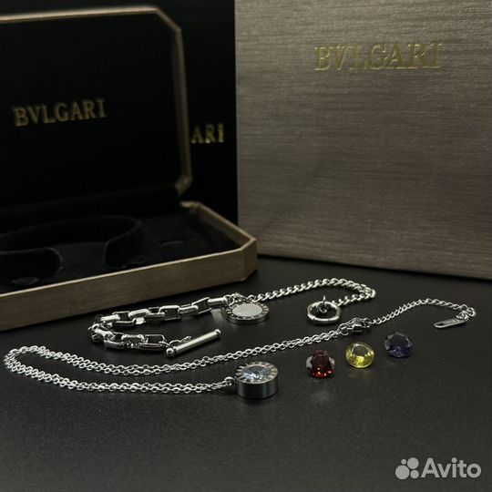 Bulgari набор кулон + браслет silver