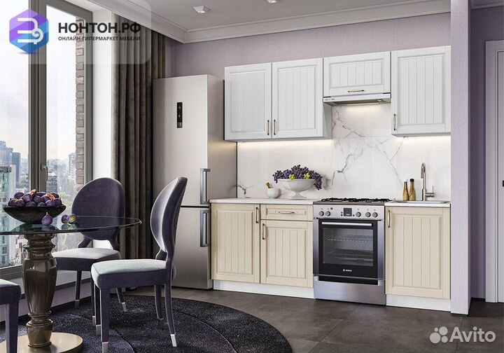 Кухня Лондон 2.1 м дуб белый / дуб крем